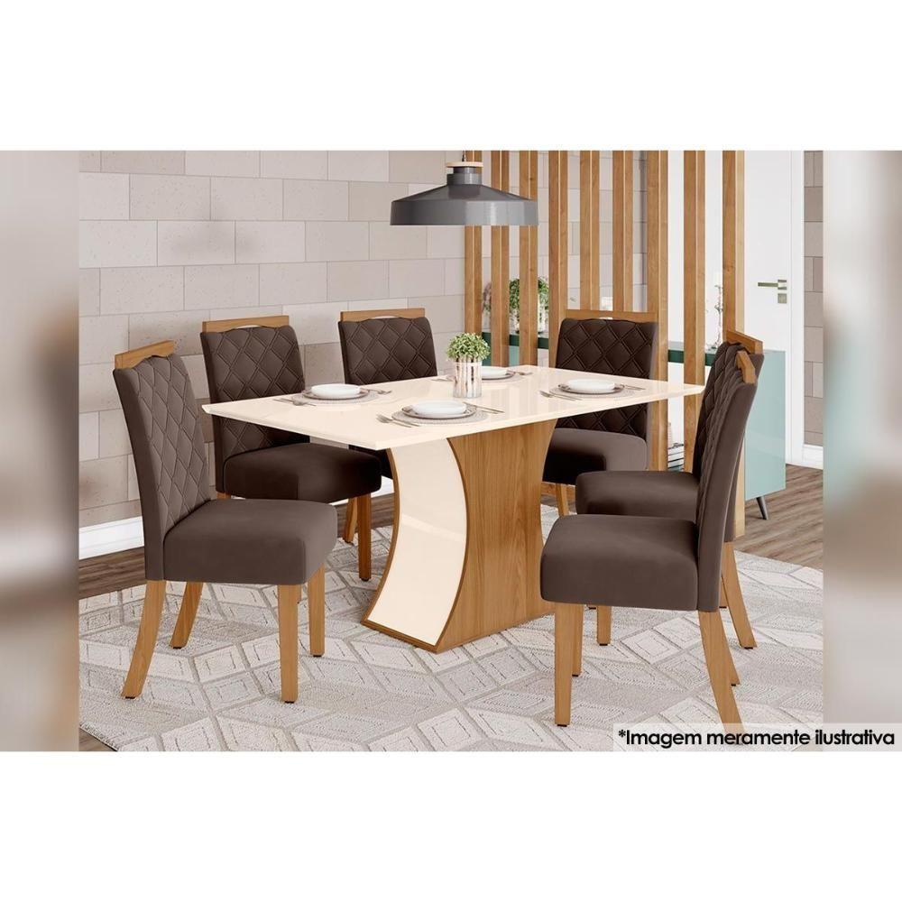 Sala de Jantar Completa Luiza c/ Tampo Madeirado 160cm + 6 Cadeiras Bella Nature/Veludo Light Linho - Henn - 8