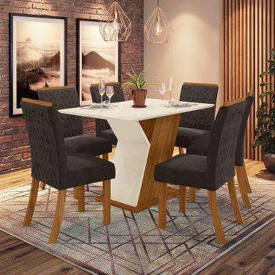 Conjunto Sala De Jantar Mesa 120 Cm Tampo Mdf 4 Cadeiras Nature Com Off White E Marrom Expresso
