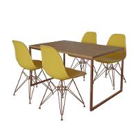 Mesa Industrial Base Ferro Cobre 137X90 Tampo Amêndoa 4 Cadeiras Eiffel Ferro Cobre Assento Amarelo - 6