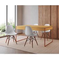 Mesa Jantar Industrial Retangular Filadélfia Canela 137X90Cm Base Cobre Com 4 Cadeiras Brancas Eiffe - 1