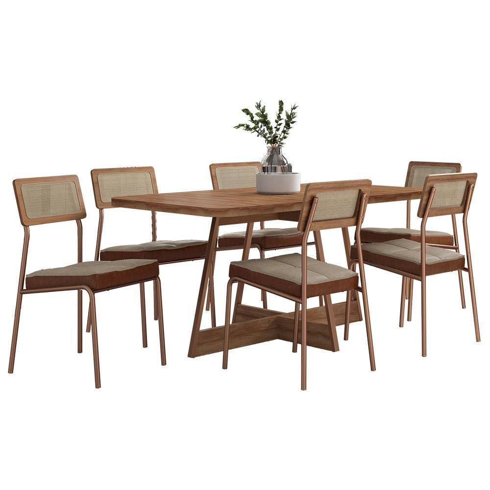 Conjunto Sala De Jantar Filadélfia 6 Cadeiras Carraro Areia/rose/nogal - 1