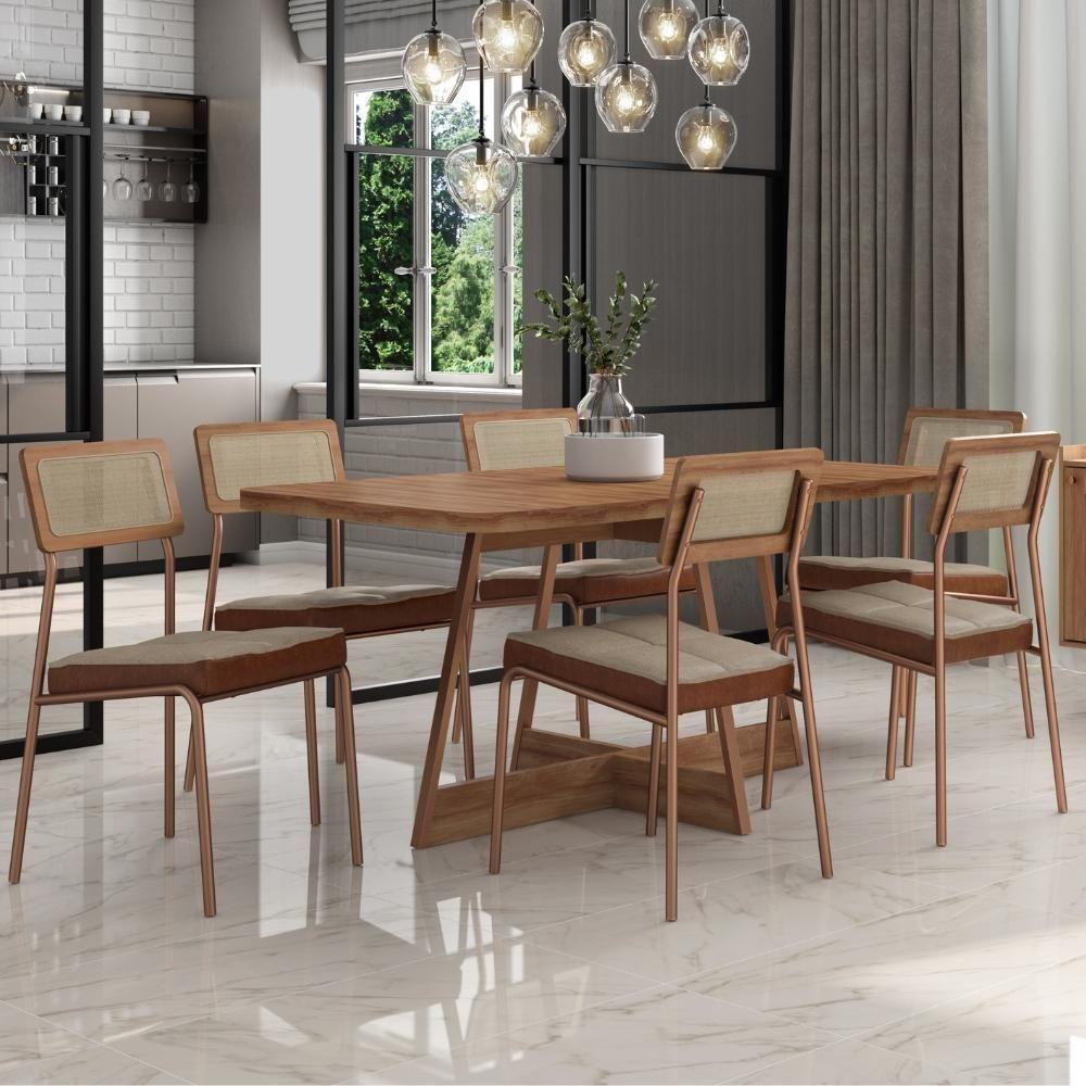 Conjunto Sala De Jantar Filadélfia 6 Cadeiras Carraro Areia/rose/nogal - 5