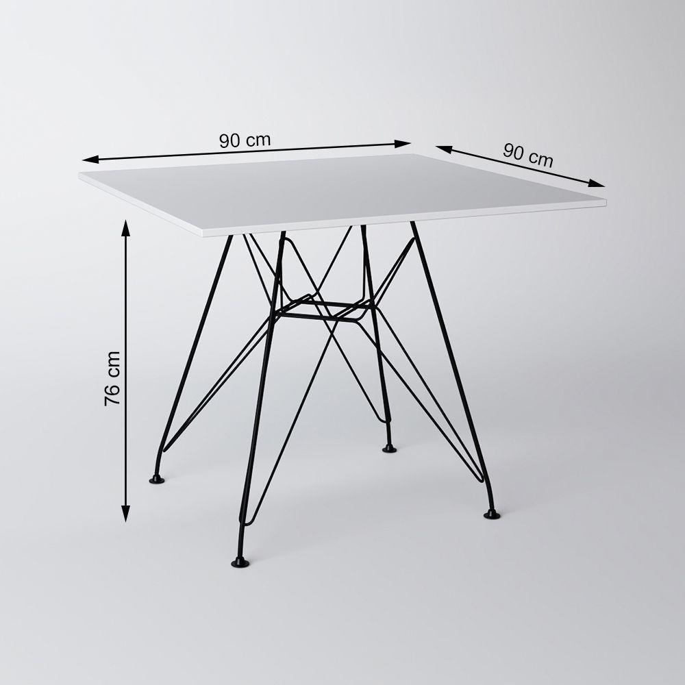 Mesa De Jantar Eames Eiffel Quadrada Branca 90Cm Com 4 Cadeiras Brancas Base Ferro Preto - 3