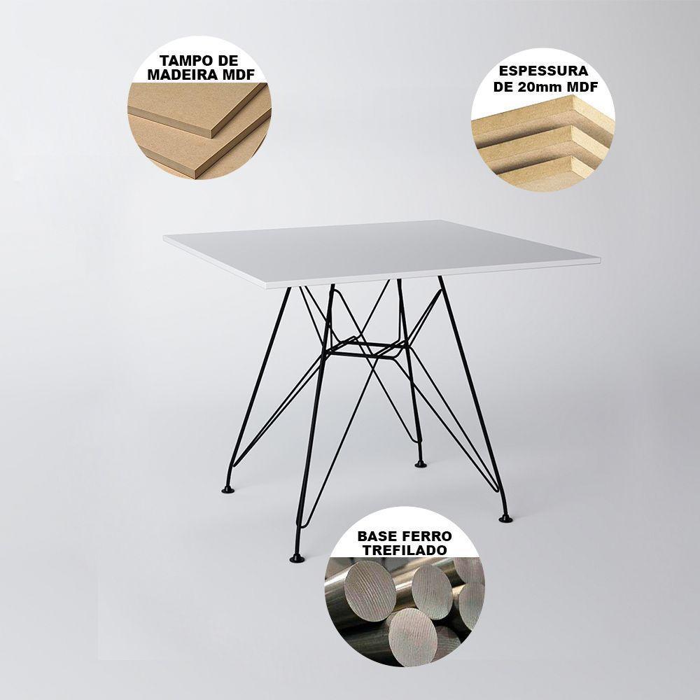Mesa De Jantar Eames Eiffel Quadrada Branca 90Cm Com 4 Cadeiras Brancas Base Ferro Preto - 5