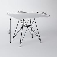 Mesa De Jantar Eames Eiffel Quadrada Branca 90Cm Com 4 Cadeiras Brancas Base Ferro Preto - 3