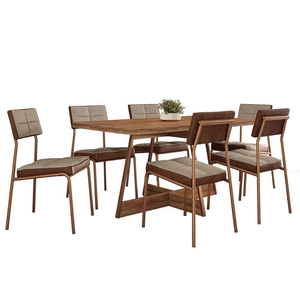 Conjunto Sala De Jantar Loanda 6 Cadeiras Carraro Areia/rose/nogal - 1