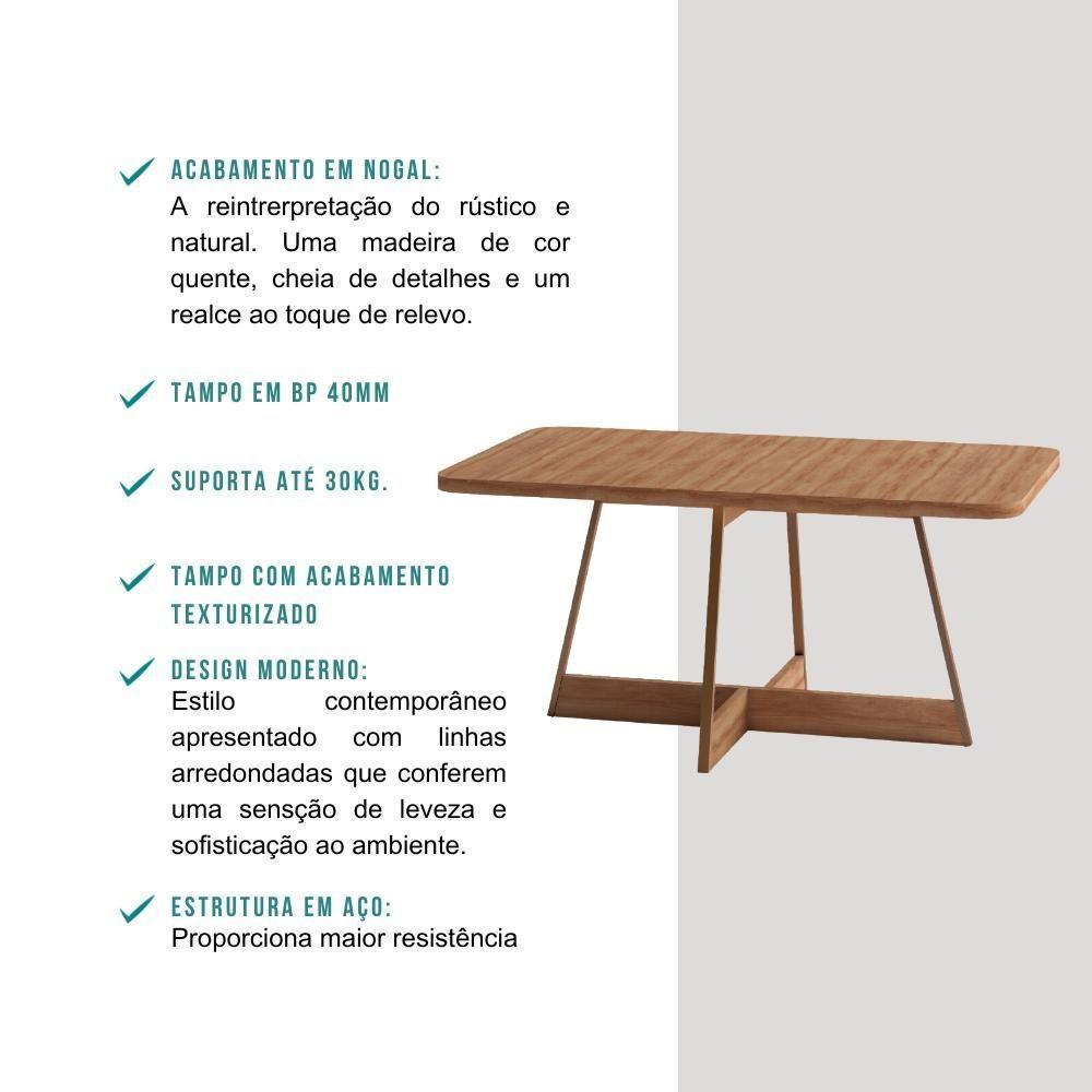 Conjunto Sala De Jantar Loanda 6 Cadeiras Carraro Areia/rose/nogal - 2