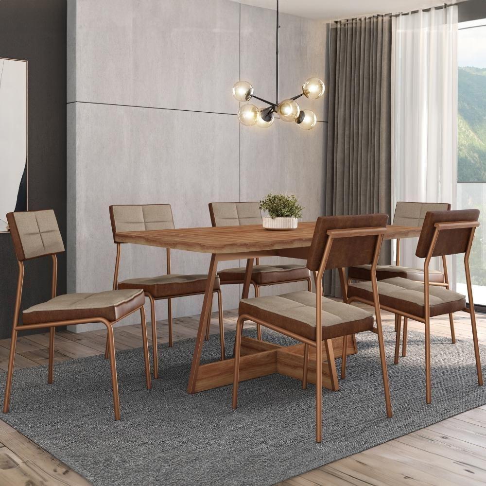 Conjunto Sala De Jantar Loanda 6 Cadeiras Carraro Areia/rose/nogal - 4