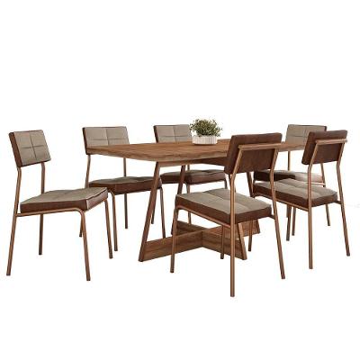 Conjunto Sala De Jantar Loanda 6 Cadeiras Carraro Areia/rose/nogal