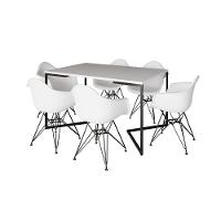 Mesa Industrial Jantar Retangular Branca 137X90Cm Base V Com 6 Poltronas Brancas Ferro Marrom - 6