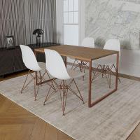 Mesa Industrial Base Ferro Cobre 137X90 Tampo Amêndoa 4 Cadeiras Eiffel Ferro Cobre Assento Branco - 1