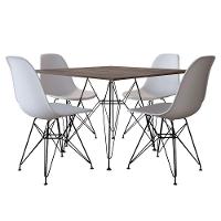 Mesa De Jantar Eames Eiffel 90Cm Amêndoa Quadrada Com 4 Cadeiras Brancas Base De Ferro Preto - 2
