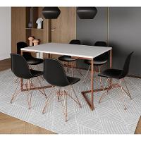 Mesa Jantar Industrial Retangular 137X90Cm Branca Base V Com 6 Cadeiras Eames Eiffel Pretas Base Cob - 1
