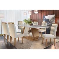 Sala de Jantar Completa Vidro 180Cm + 6 Cadeiras Imbuia Veludo Creme - 1