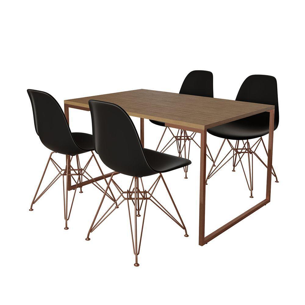 Mesa Industrial Base Ferro Cobre 137X90 Tampo Amêndoa 4 Cadeiras Eiffel Ferro Cobre Assento Preto - 7