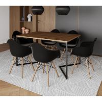 Mesa Jantar Industrial Amêndoa Retangular 137X90Cm Base V Ferro Preto Com 6 Poltronas P Marrom - 1