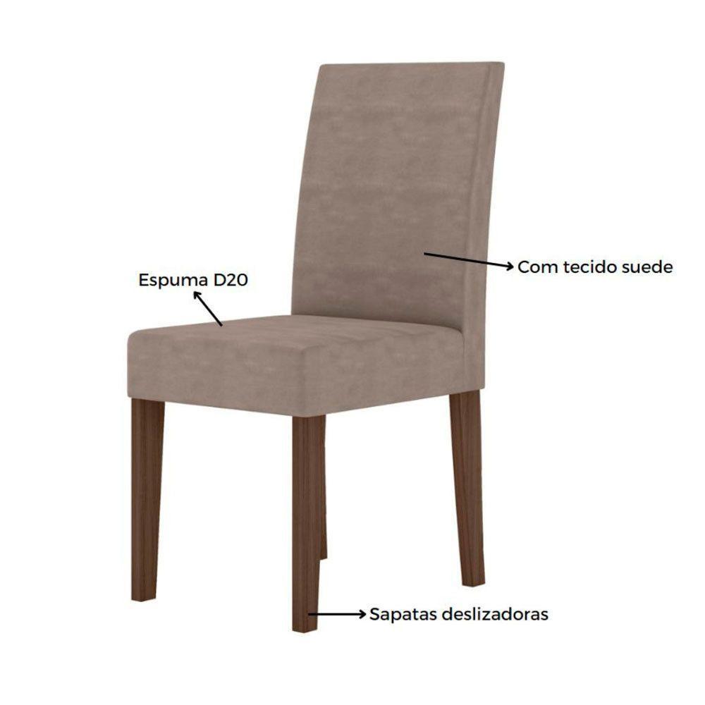 Conjunto Sala De Jantar Retangular Mesa Kate 120cm E 04 Cadeiras Josi Amêndoa Com Off White - 4