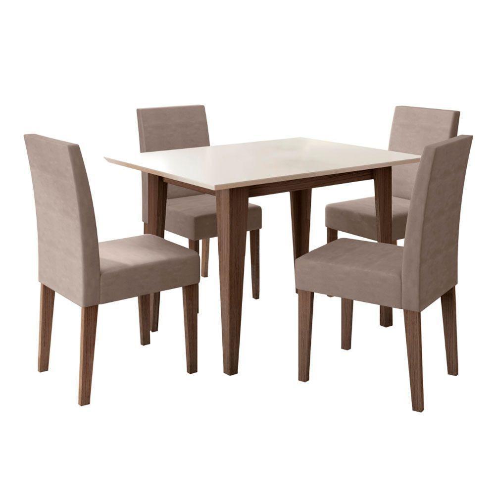 Conjunto Sala De Jantar Retangular Mesa Kate 120cm E 04 Cadeiras Josi Amêndoa Com Off White - 8