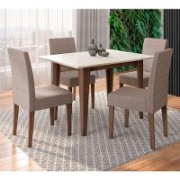 Conjunto Sala De Jantar Retangular Mesa Kate 120cm E 04 Cadeiras Josi Amêndoa Com Off White - 1