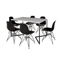 Mesa Industrial Jantar Retangular 137X90Cm Branca Base V Com 6 Cadeiras Eames Eiffel Pretas Ferro Pr - 11