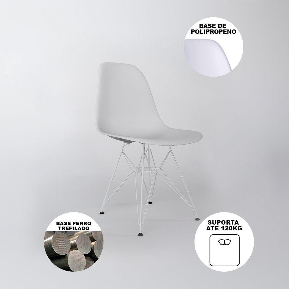 Mesa De Jantar Vidro Com 4 Cadeiras Brancas Eames Eiffel Quadrada 90Cm Base Ferro Branco - 4