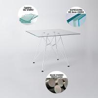 Mesa De Jantar Vidro Com 4 Cadeiras Brancas Eames Eiffel Quadrada 90Cm Base Ferro Branco - 9