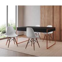 Mesa Jantar Industrial Retangular Filadélfia Preta 137X90Cm Base Cobre Com 4 Cadeiras Brancas Eiffel - 1