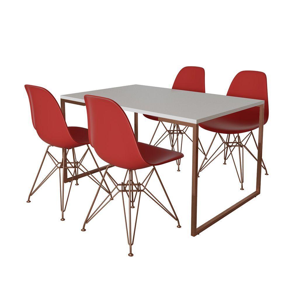 Mesa Industrial Base Ferro Cobre 137X90 Tampo Branco 4 Cadeiras Eiffel Ferro Cobre Assento Vermelho - 6