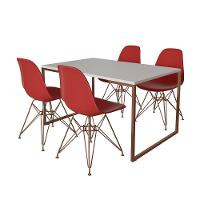 Mesa Industrial Base Ferro Cobre 137X90 Tampo Branco 4 Cadeiras Eiffel Ferro Cobre Assento Vermelho - 6