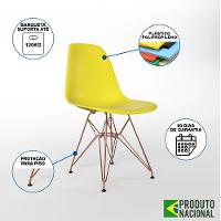 Mesa Industrial Base Ferro Cobre 137X90 Tampo Branco 4 Cadeiras Eiffel Ferro Cobre Assento Amarelo