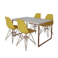 Mesa Industrial Base Ferro Cobre 137X90 Tampo Branco 4 Cadeiras Eiffel Ferro Cobre Assento Amarelo - 6