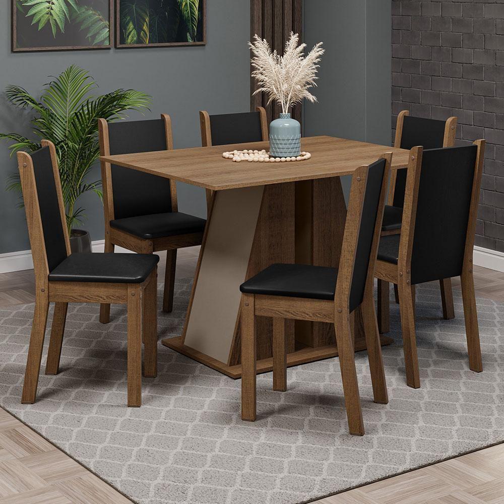 Conjunto Sala De Jantar Mesa Tampo De Madeira 6 Cadeiras Rustic/crema/preto Wendy Madesa Rustic/crema/preto - 1