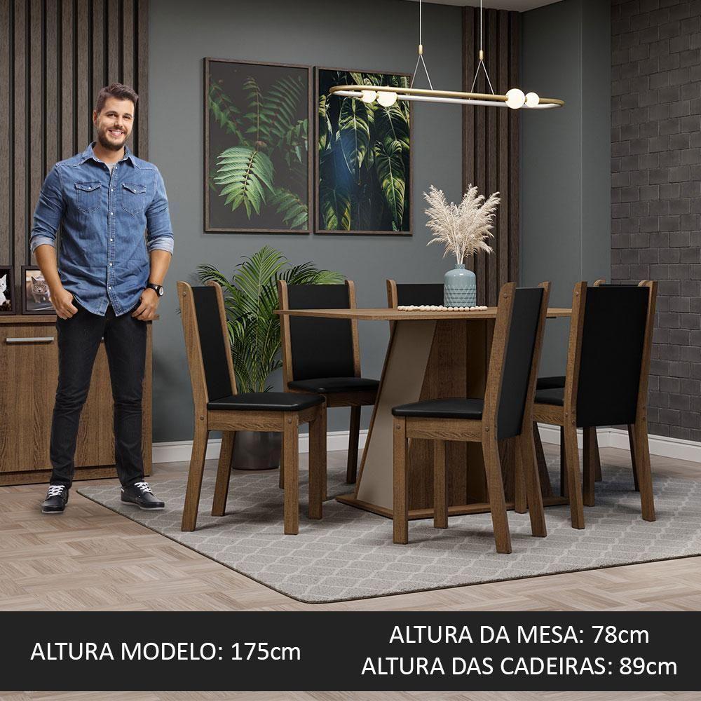 Conjunto Sala De Jantar Mesa Tampo De Madeira 6 Cadeiras Rustic/crema/preto Wendy Madesa Rustic/crema/preto - 9