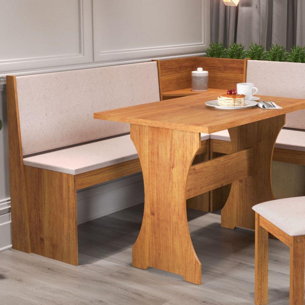 Mesa Com Banco Canto Estofado E 2 Cadeiras Golden Mel Tecido Linho Amendoa Viero Mel / Amendoa - 6