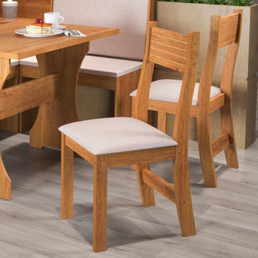 Mesa Com Banco Canto Estofado E 2 Cadeiras Golden Mel Tecido Linho Amendoa Viero Mel / Amendoa - 8