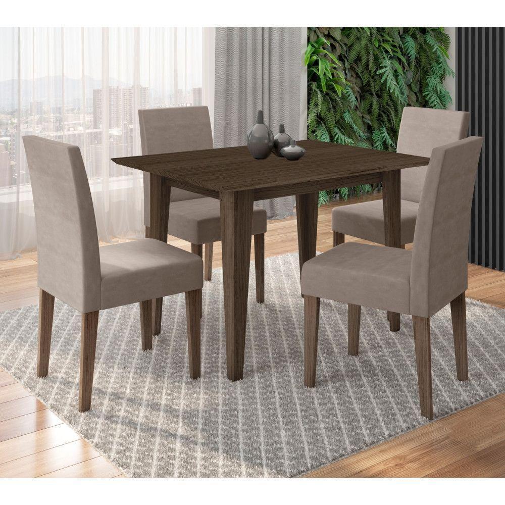 Conjunto Sala De Jantar Retangular Mesa Kate 120cm E 04 Cadeiras Josi Poliman Móveis Amêndoa - 1