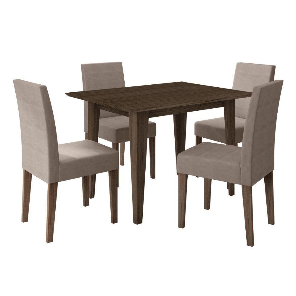 Conjunto Sala De Jantar Retangular Mesa Kate 120cm E 04 Cadeiras Josi Poliman Móveis Amêndoa - 6