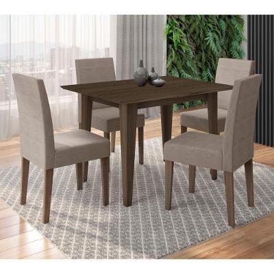 Conjunto de Jantar Kate 4 Lugares Tampo em MDP com Cadeiras Suede Amêndoa 120cm
