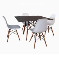 Mesa De Jantar Eames Eiffel Wood Quadrada Preta 90Cm Base Madeira Maciça Com 4 Cadeiras Brancas - 1