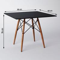 Mesa De Jantar Eames Eiffel Wood Quadrada Preta 90Cm Base Madeira Maciça Com 4 Cadeiras Brancas - 3