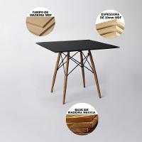 Mesa De Jantar Eames Eiffel Wood Quadrada Preta 90Cm Base Madeira Maciça Com 4 Cadeiras Brancas - 5