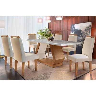 Sala de Jantar Completa 180Cm + 6 Cadeiras Imbuia Veludo Creme