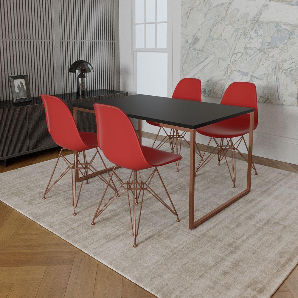 Mesa Industrial Base Ferro Cobre 137X90 Tampo Preto 4 Cadeiras Eiffel Ferro Cobre Assento Vermelho - 1