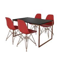 Mesa Industrial Base Ferro Cobre 137X90 Tampo Preto 4 Cadeiras Eiffel Ferro Cobre Assento Vermelho - 7