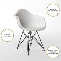 Mesa Jantar Redonda 110Cm Branca Clips 3 Pés Com 4 Poltronas Brancas Ferro Preto Branco - 13