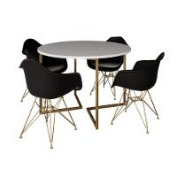 Mesa Jantar Industrial Branca 110Cm Redonda Base V Com 4 Poltronas Daw Pretas Base Dour Branco - 6