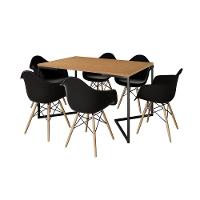 Mesa Jantar Industrial Canela Retangular 137X90Cm Base V Ferro Preto Com 6 Poltronas Pr Marrom - 6