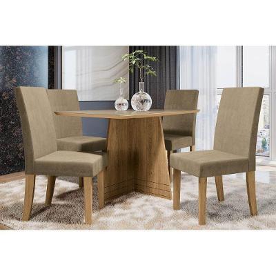 Kit Mesa Lótus C- Tampo Vidro 120cm + 4 Cadeiras Cad131 Freijó Bronze Caramelo