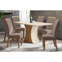 Sala de Jantar Completa Luiza c/ Tampo Madeirado 160cm + 6 Cadeiras Bella Nature/Marrom Amêndoa - Henn - 1