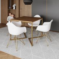 Mesa Jantar Industrial Quadrada 90Cm Amêndoa Base V Com 4 Poltronas Daw Brancas Base Do Marrom - 1